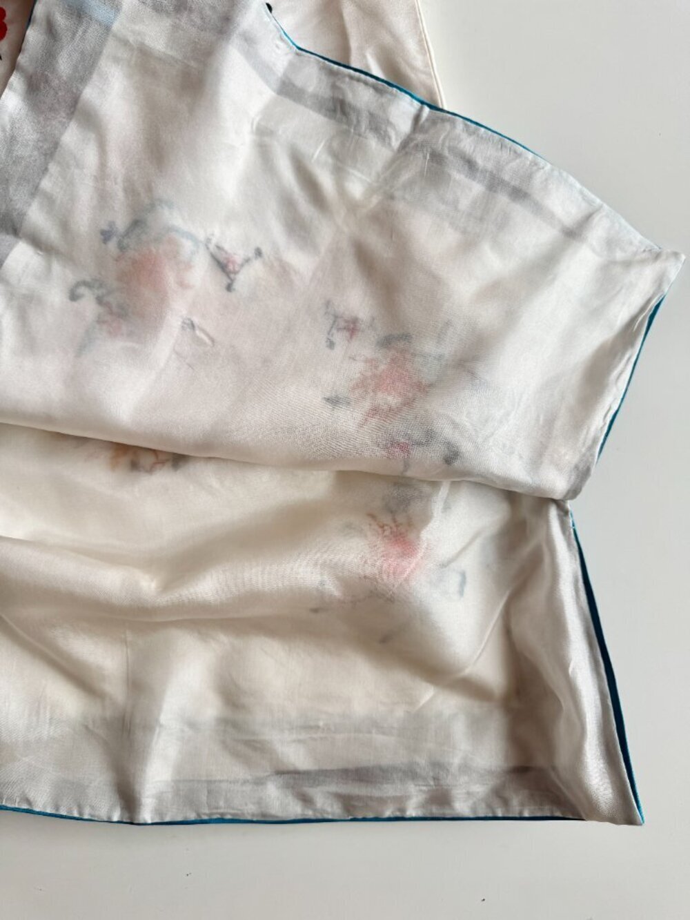 Vintage 60's ESME White Embroidered Oriental 100% Silk Blouse Skirt Set, Size XL - Picture 12 of 16